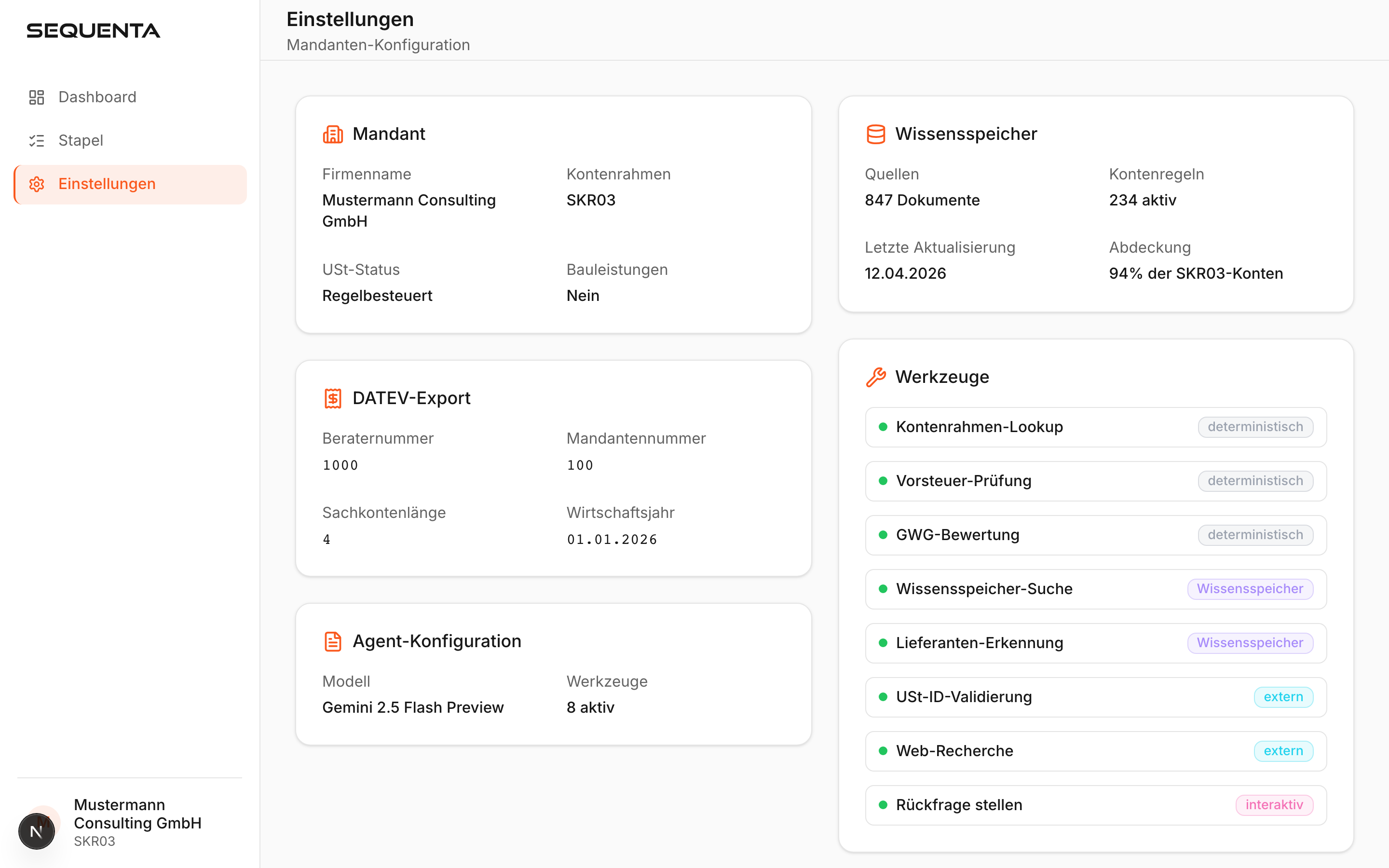 Mandanten-Konfiguration und Wissensspeicher